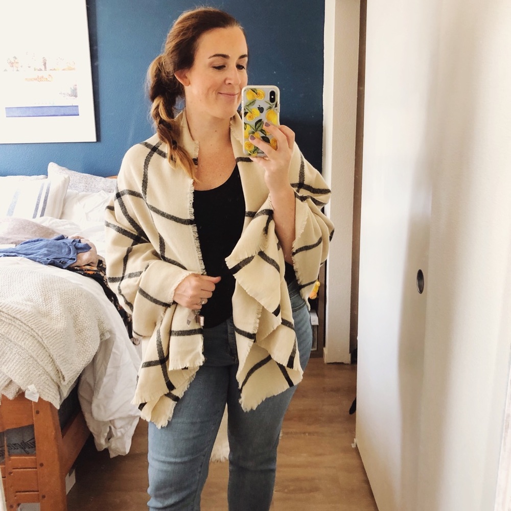 Anthropologie Windowpane Scarf in Cream and Black